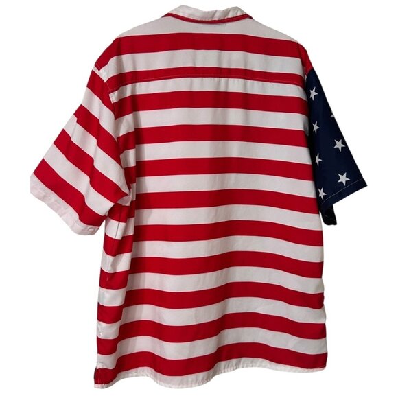 Six Islands USA Flag Button-Up Short Sleeve Shirt Red White‎ & Blue Size Large - Picture 2 of 7